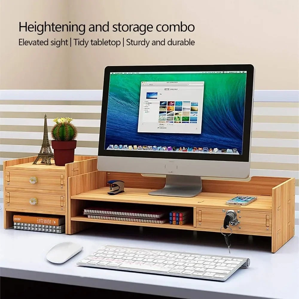 Wooden desk organizer and monitor stand