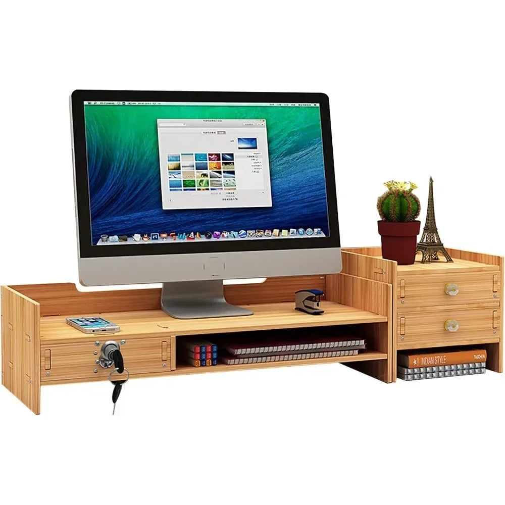 Wooden desk organizer and monitor stand