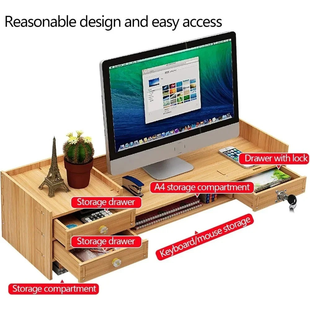 Wooden desk organizer and monitor stand