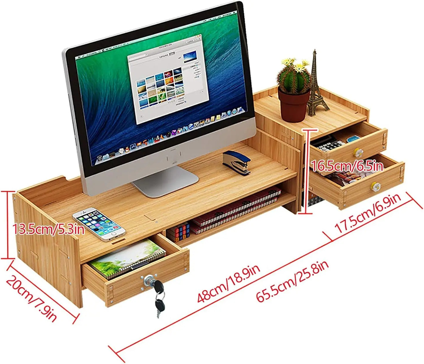 Wooden desk organizer and monitor stand